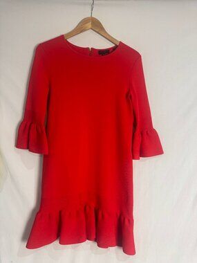 Ted Baker London Red Bell Sleeve Ruffle Hem Dress Size 2